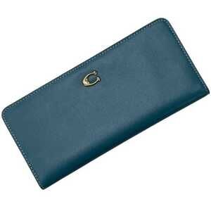 Coach Bi-fold Long Wallet, Win CZ096, COACH Leather, Blue-Green, Women's